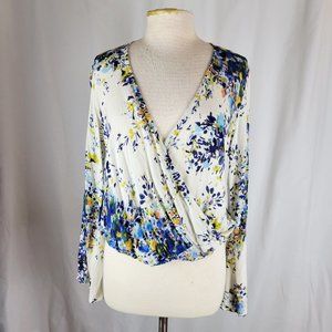 LOVESTRITCH Floral Wrap Surplice Top with Crochet Inset - Medium